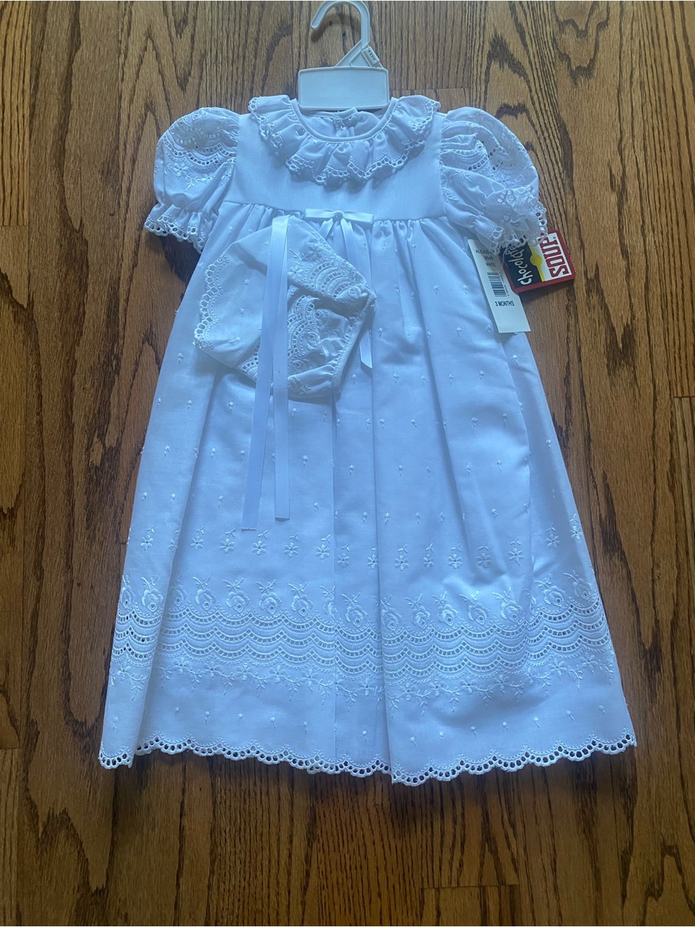 Perfect Christening Dress -White Eyelet Infant Dress with Matching Bonnet